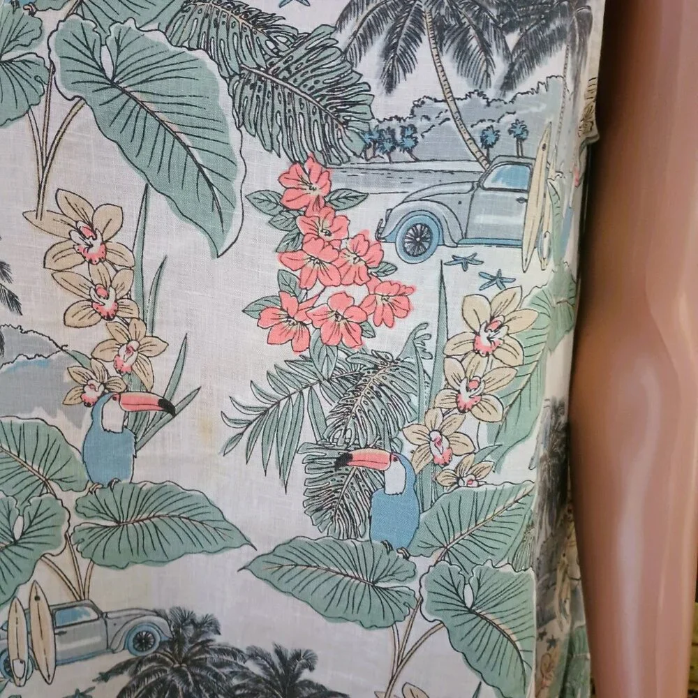 Artisan NY Floral Linen A-line Dress S Tropical Island Side Pockets Sleeveless